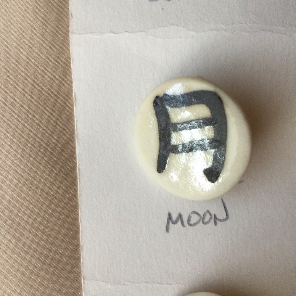 Handmade Pottery Buttons Japanese Kanji Words Nature Theme - Picture 6 of 12